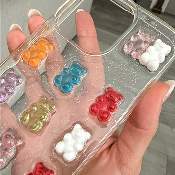 Clear Glitter Multi Colored Gummie Bear iPhone Case 15 Max Pro - Picture 4 of 7